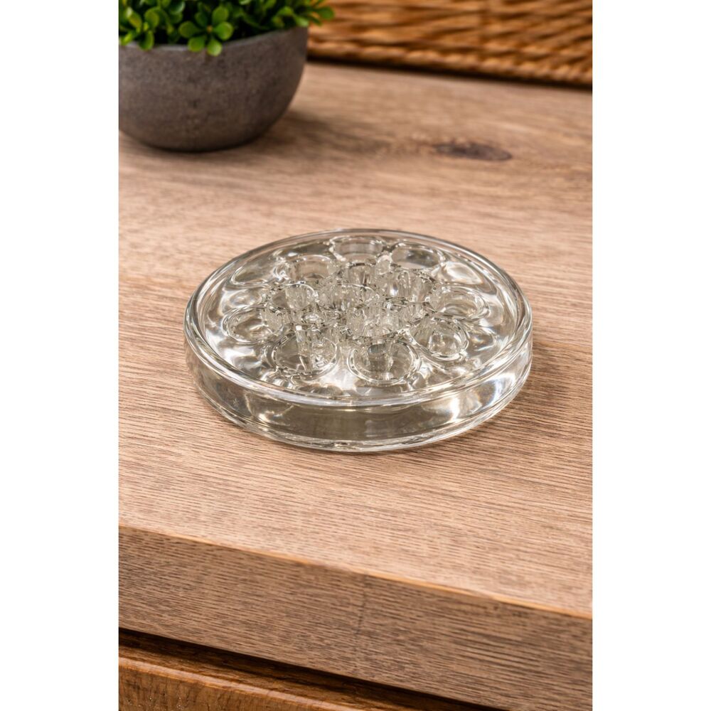 Vintage Glass Flower Frog 11 Hole Floral Arranging Cottagecore Decor 3.75” Round